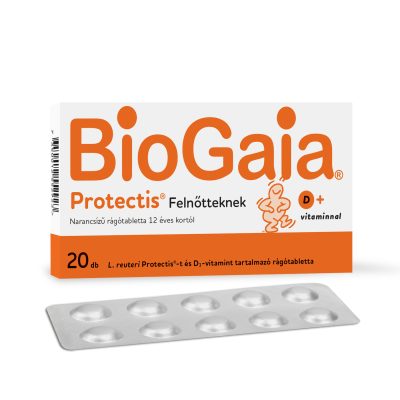 BioGaia Protectis Felnőtteknek, étrend-kiegészítő rágótabletta, 12 éves kortól, 20 db