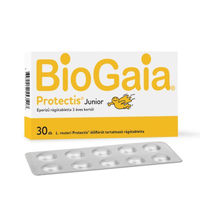 BioGaia Protectis Junior, étrend-kiegészítő rágótabletta, 3 éves kortól, 30 db